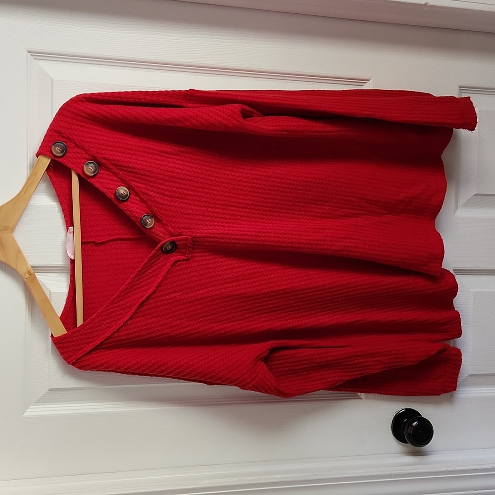 Red Waffle Knit Top